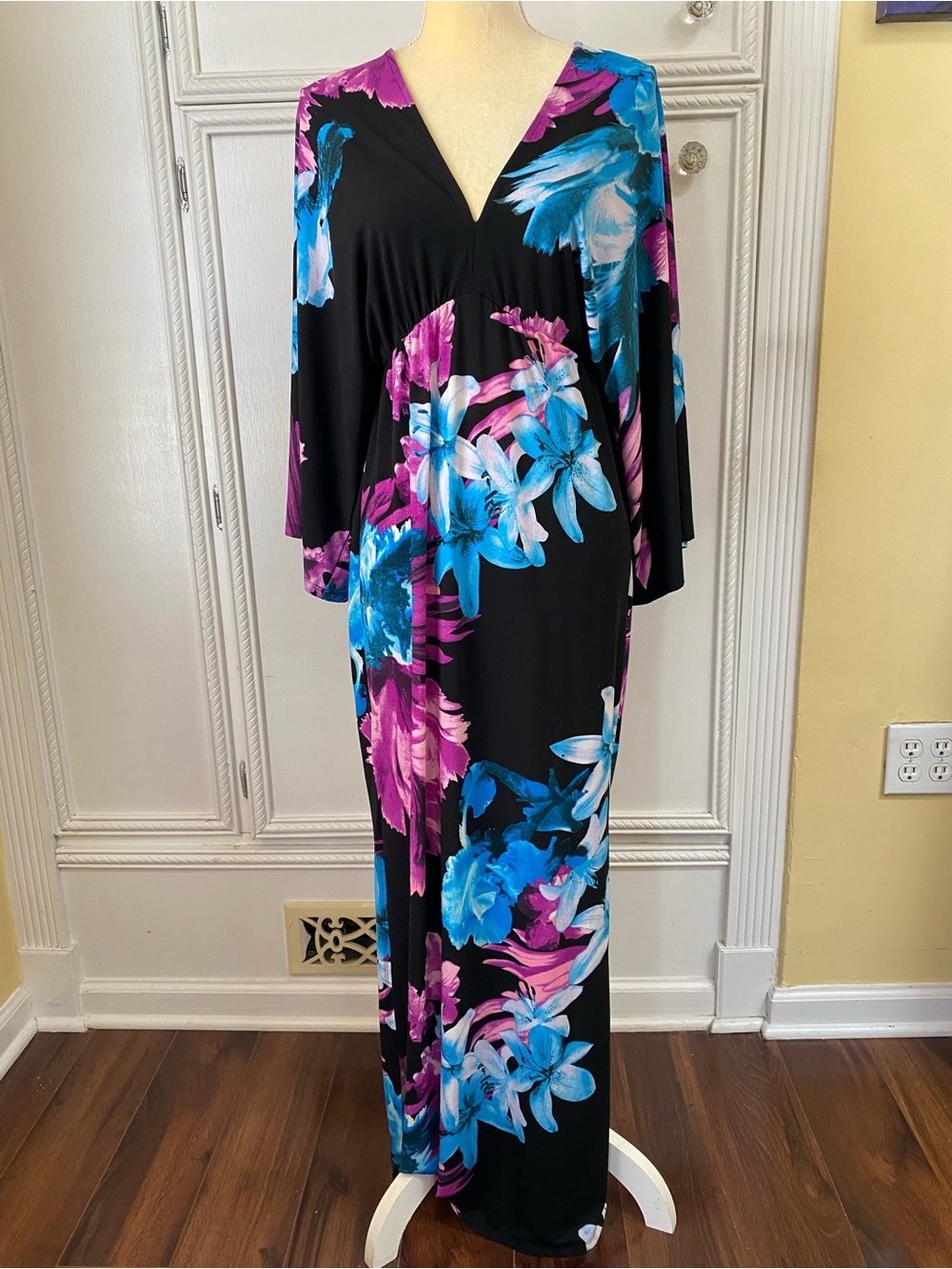 Black Floral Maxi Dress with Blue & Purple Blooms